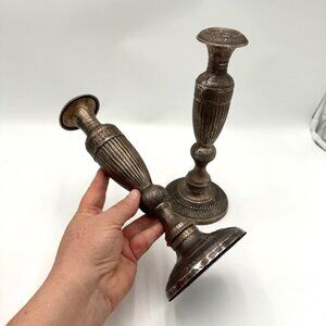 Vintage Set of 2 Silverplate Pillar Candle Sticks Made in India holders